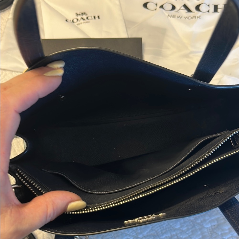 Coach Blue Leather Satchel with Silver Accents - Picture 10 of 11